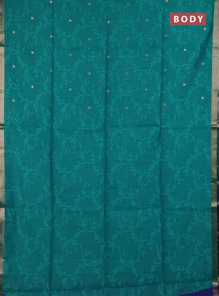 Semi dupion saree teal green and blue with allover thread & zari weaves and zari woven border