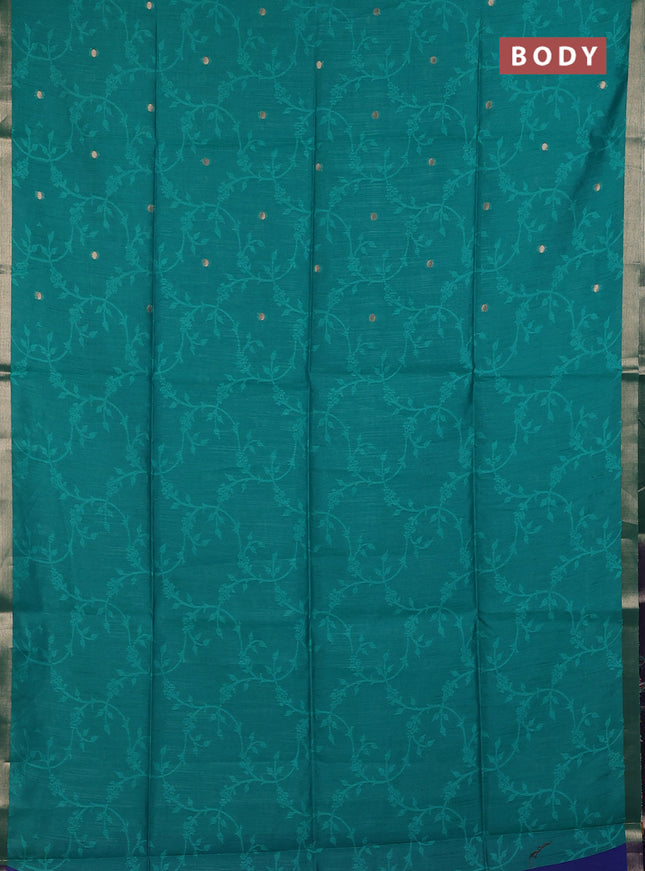 Semi dupion saree teal green and blue with allover thread & zari weaves and zari woven border