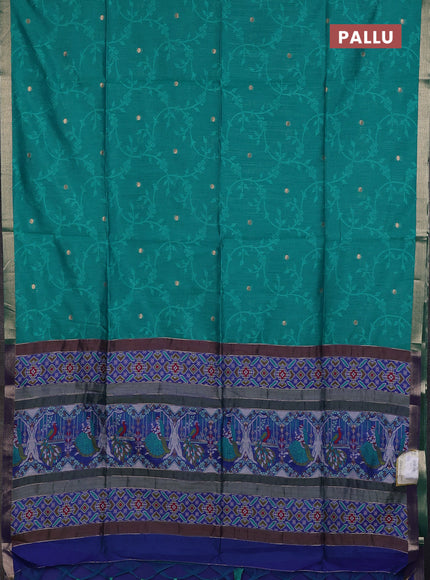 Semi dupion saree teal green and blue with allover thread & zari weaves and zari woven border
