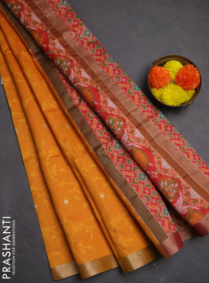 Semi dupion saree sunset orange and red with allover thread & zari weaves and zari woven border