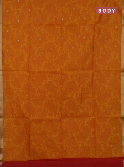 Semi dupion saree sunset orange and red with allover thread & zari weaves and zari woven border