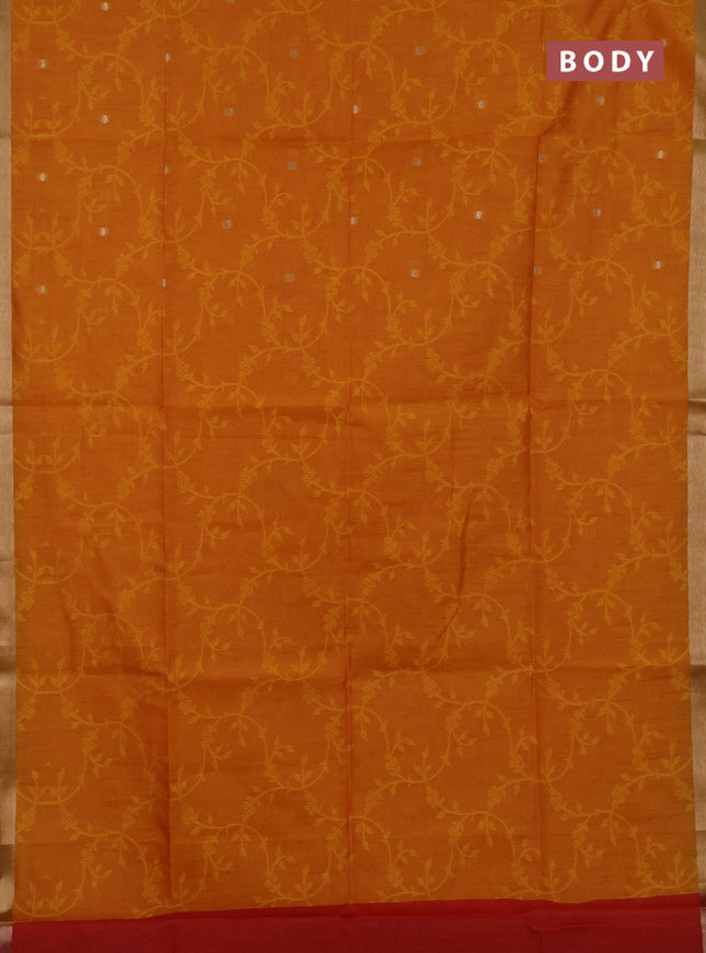 Semi dupion saree sunset orange and red with allover thread & zari weaves and zari woven border