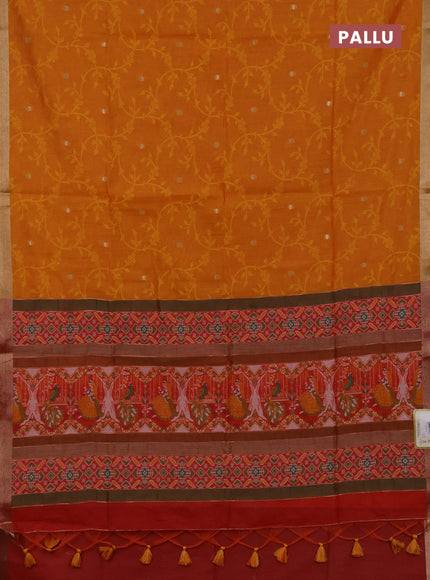 Semi dupion saree sunset orange and red with allover thread & zari weaves and zari woven border