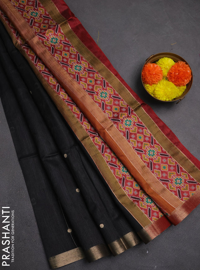 Semi dupion saree black and maroon with allover thread & zari weaves and zari woven border