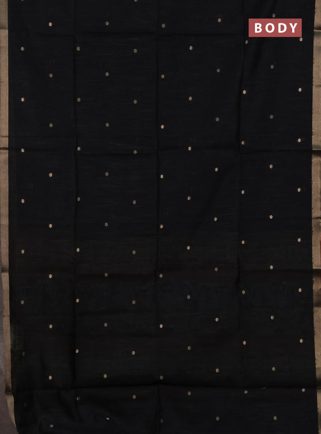 Semi dupion saree black and maroon with allover thread & zari weaves and zari woven border