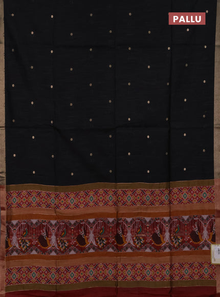 Semi dupion saree black and maroon with allover thread & zari weaves and zari woven border
