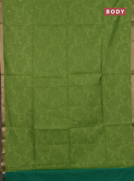 Semi dupion saree light green and green with allover thread & zari weaves and zari woven border