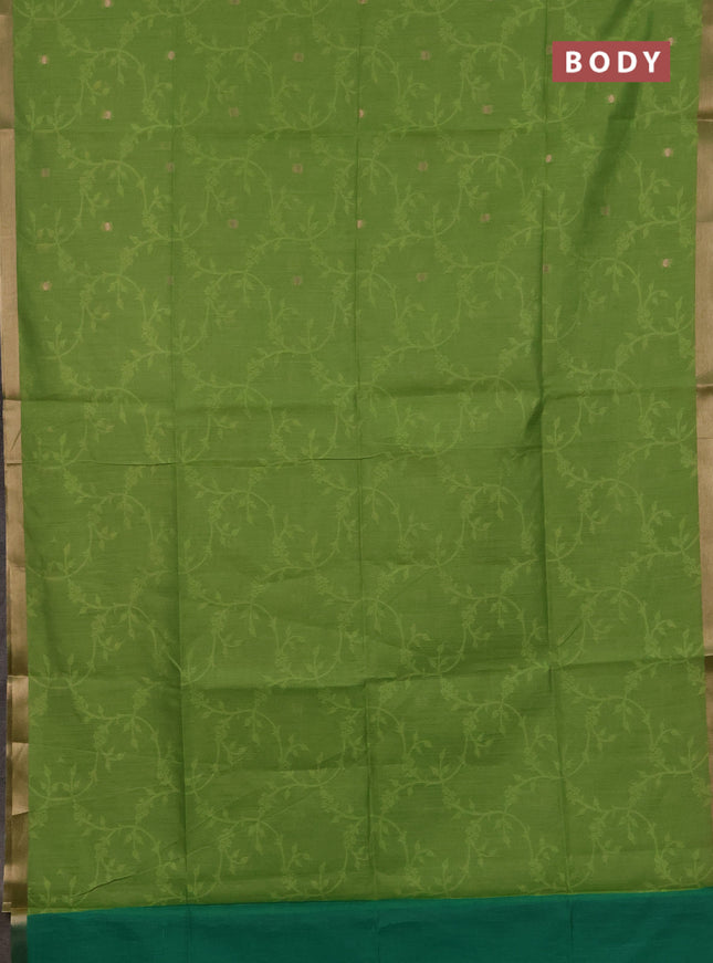 Semi dupion saree light green and green with allover thread & zari weaves and zari woven border
