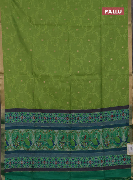 Semi dupion saree light green and green with allover thread & zari weaves and zari woven border