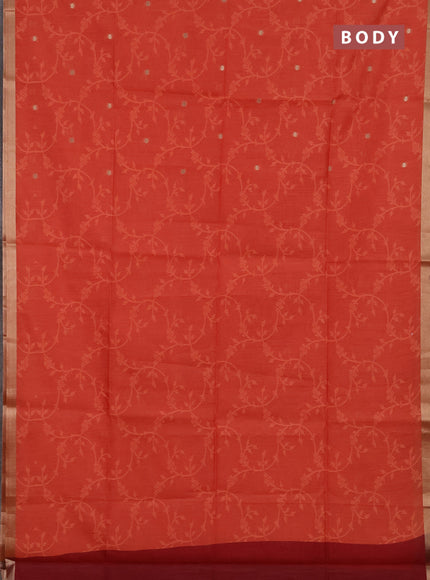 Semi dupion saree peach orange and maroon with allover thread & zari weaves and zari woven border