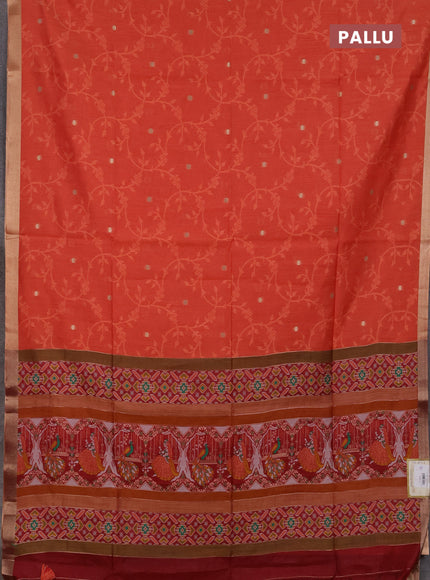 Semi dupion saree peach orange and maroon with allover thread & zari weaves and zari woven border