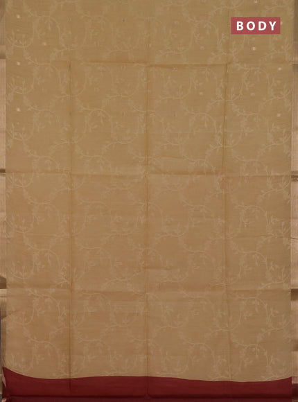 Semi dupion saree beige and maroon with allover thread & zari weaves and zari woven border