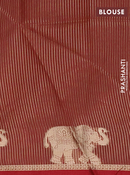Semi dupion saree beige and maroon with allover bandhani thread woven buttas and zari woven butta border