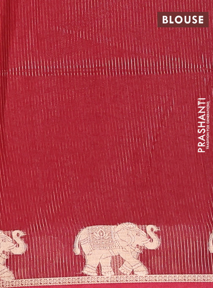 Semi dupion saree peach orange and maroon with allover bandhani thread woven buttas and zari woven butta border