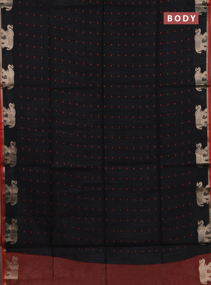 Semi dupion saree black and maroon with allover bandhani thread woven buttas and zari woven butta border
