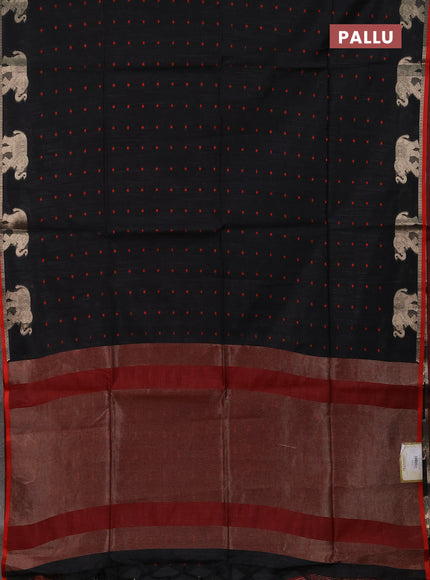 Semi dupion saree black and maroon with allover bandhani thread woven buttas and zari woven butta border