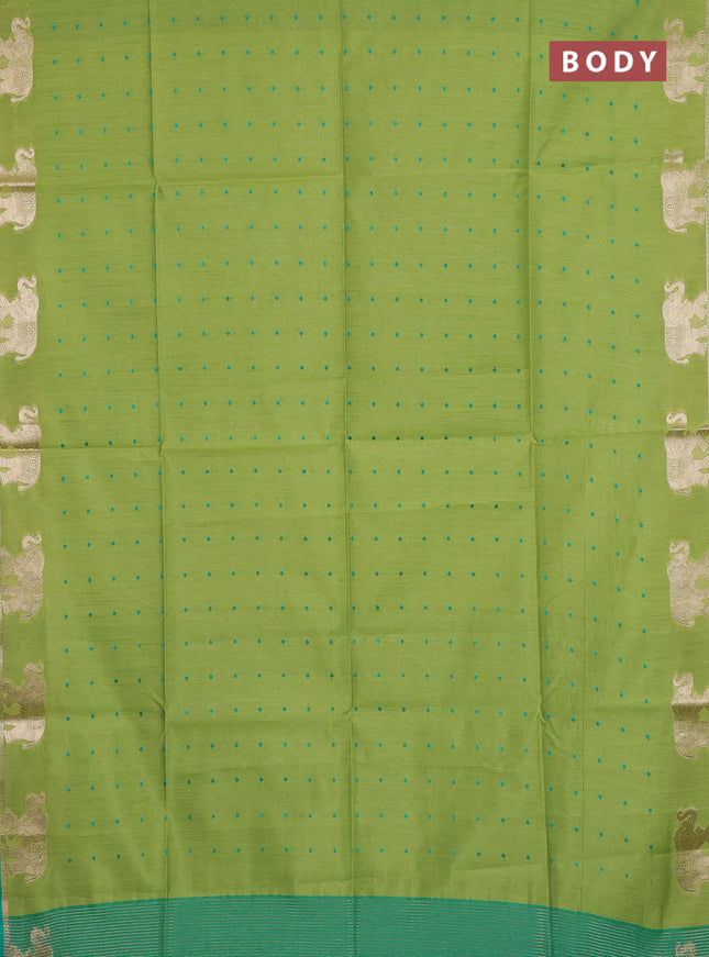 Semi dupion saree light green and teal green with allover bandhani thread woven buttas and zari woven butta border
