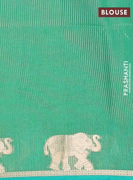 Semi dupion saree light green and teal green with allover bandhani thread woven buttas and zari woven butta border