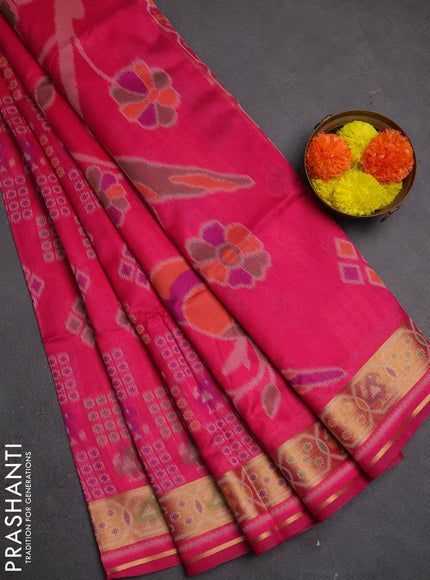 Semi dupion saree pink with allover thread woven buttas and woven border
