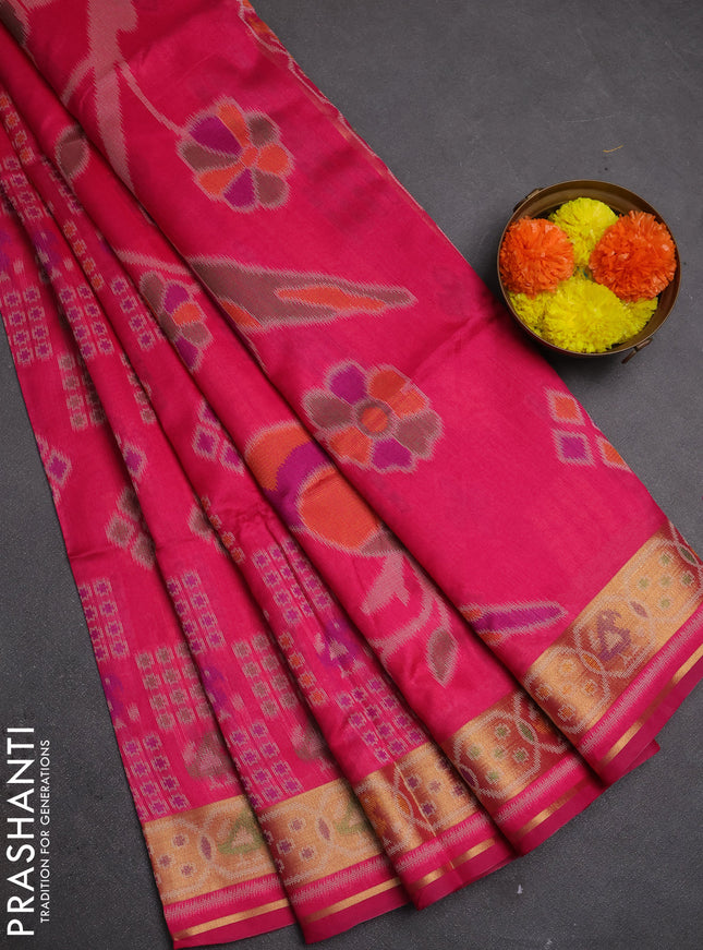 Semi dupion saree pink with allover thread woven buttas and woven border