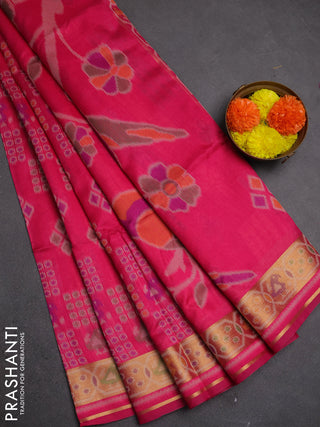 Semi dupion saree pink with allover thread woven buttas and woven border