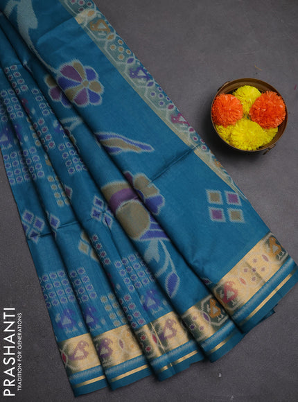 Semi dupion saree peacock blue with allover thread woven buttas and woven border