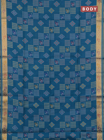 Semi dupion saree peacock blue with allover thread woven buttas and woven border