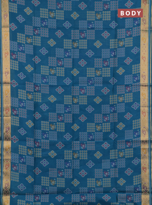 Semi dupion saree peacock blue with allover thread woven buttas and woven border
