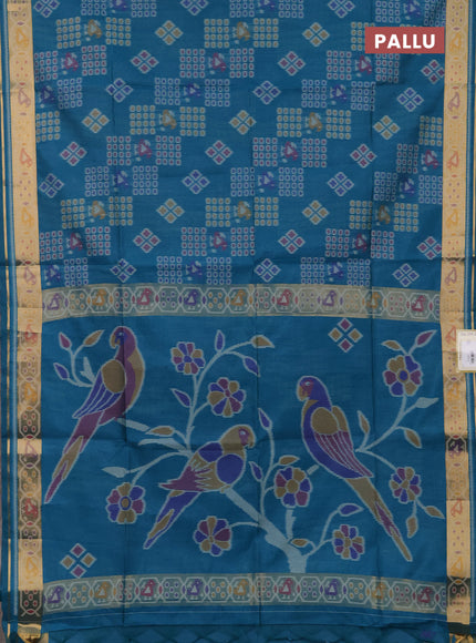 Semi dupion saree peacock blue with allover thread woven buttas and woven border