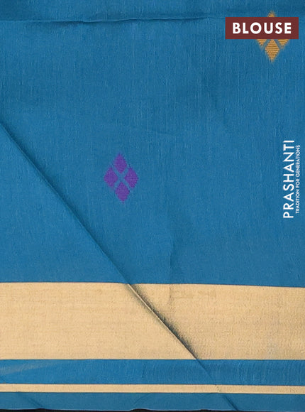 Semi dupion saree peacock blue with allover thread woven buttas and woven border