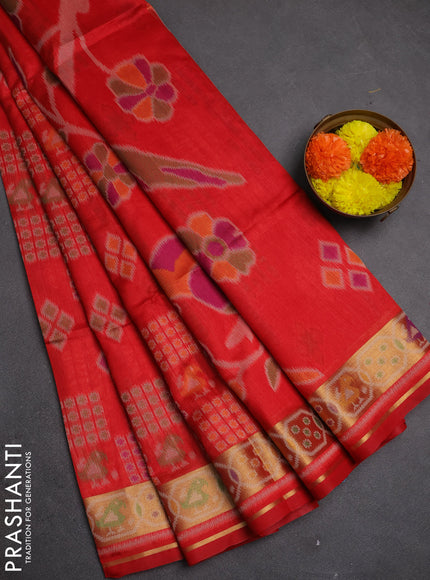 Semi dupion saree red with allover thread woven buttas and woven border