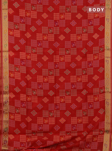 Semi dupion saree red with allover thread woven buttas and woven border