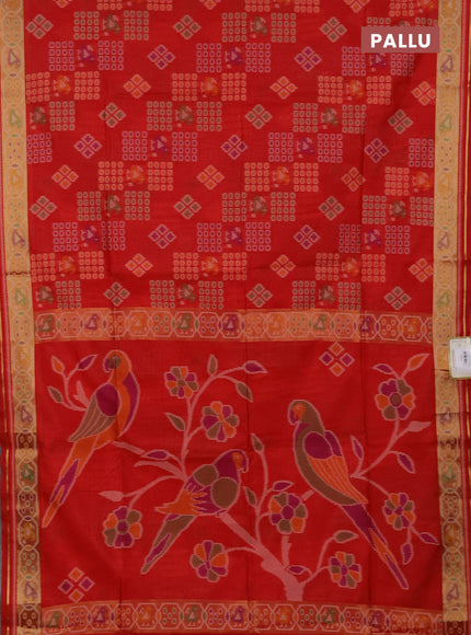 Semi dupion saree red with allover thread woven buttas and woven border
