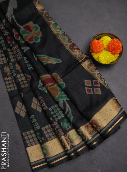 Semi dupion saree black with allover thread woven buttas and woven border