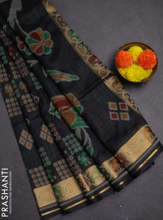 Semi dupion saree black with allover thread woven buttas and woven border