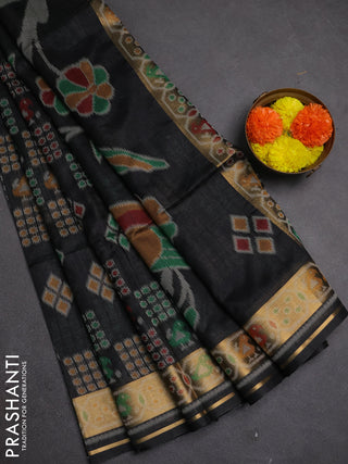 Semi dupion saree black with allover thread woven buttas and woven border