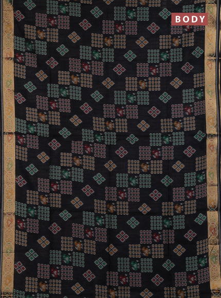 Semi dupion saree black with allover thread woven buttas and woven border