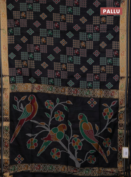 Semi dupion saree black with allover thread woven buttas and woven border