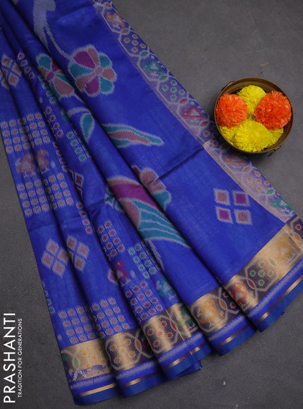Semi dupion saree blue with allover thread woven buttas and woven border