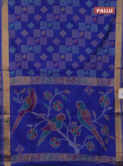 Semi dupion saree blue with allover thread woven buttas and woven border