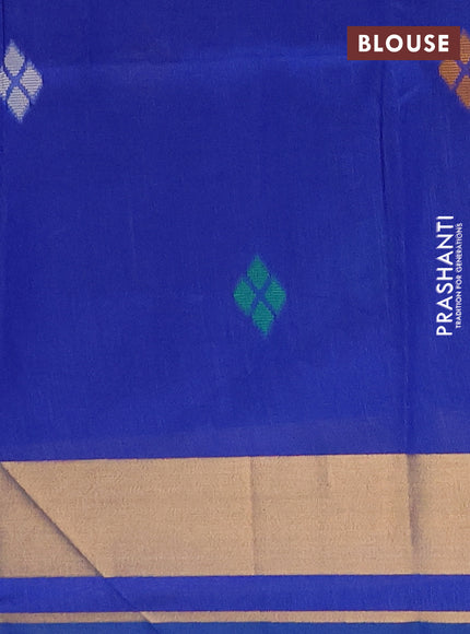 Semi dupion saree blue with allover thread woven buttas and woven border