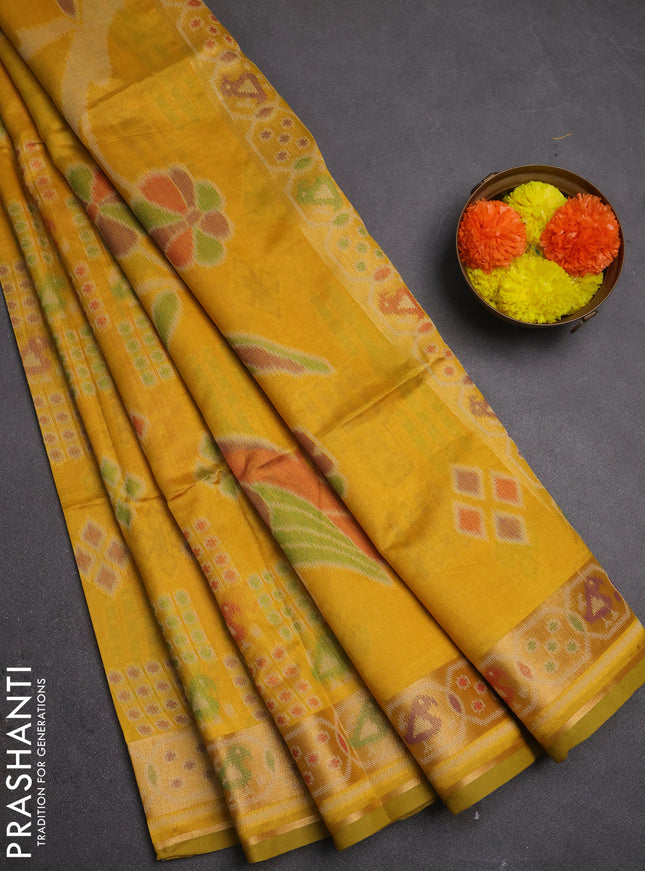 Semi dupion saree mustard yellow with allover thread woven buttas and woven border