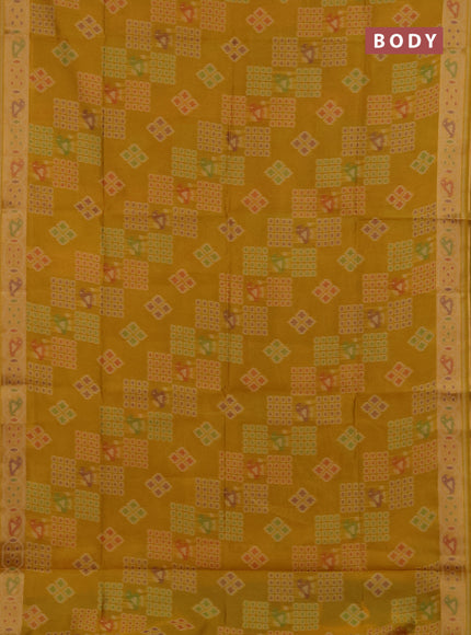 Semi dupion saree mustard yellow with allover thread woven buttas and woven border