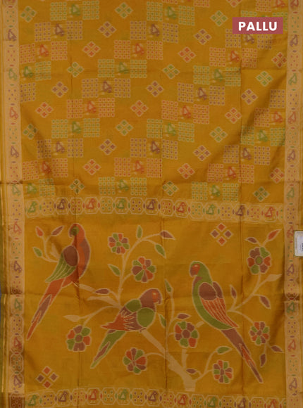 Semi dupion saree mustard yellow with allover thread woven buttas and woven border
