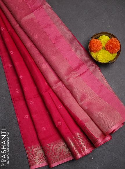 Semi dupion saree pink and light pink with allover bandhani thread woven buttas and zari woven butta border