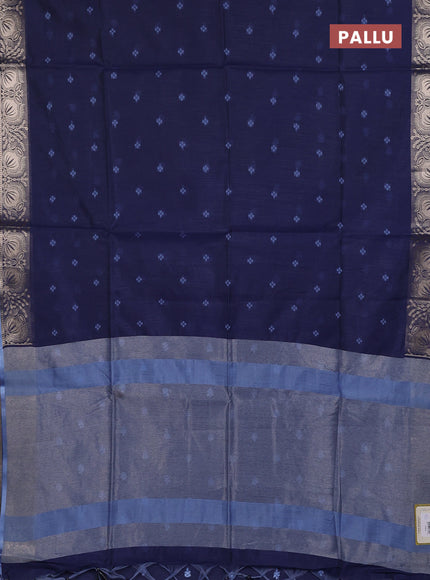 Semi dupion saree navy blue and pastel blue with allover bandhani thread woven buttas and zari woven butta border