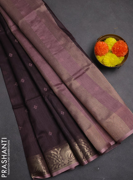 Semi dupion saree coffee brown and rosy brown with allover bandhani thread woven buttas and zari woven butta border