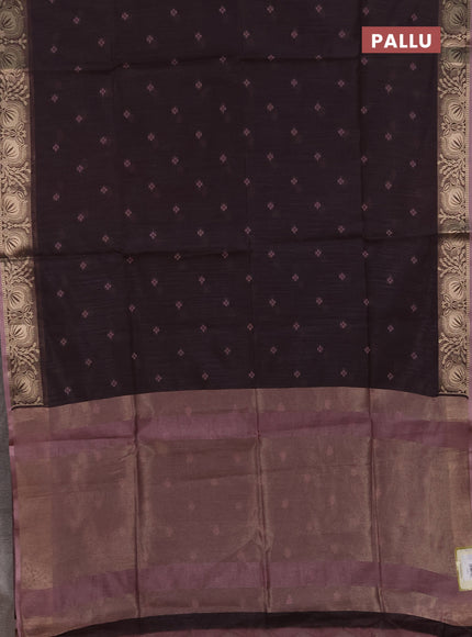 Semi dupion saree coffee brown and rosy brown with allover bandhani thread woven buttas and zari woven butta border