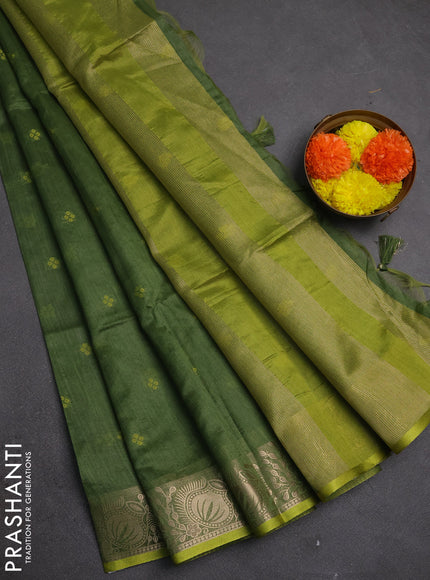 Semi dupion saree sap green and light green with allover bandhani thread woven buttas and zari woven butta border