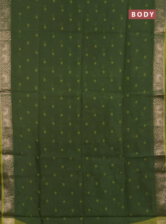 Semi dupion saree sap green and light green with allover bandhani thread woven buttas and zari woven butta border